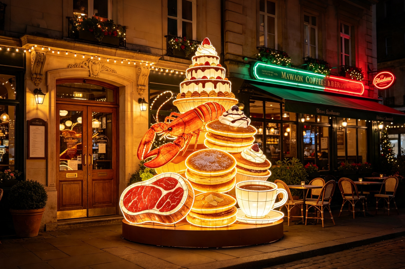 Statement lantern installation in a restaurant interior